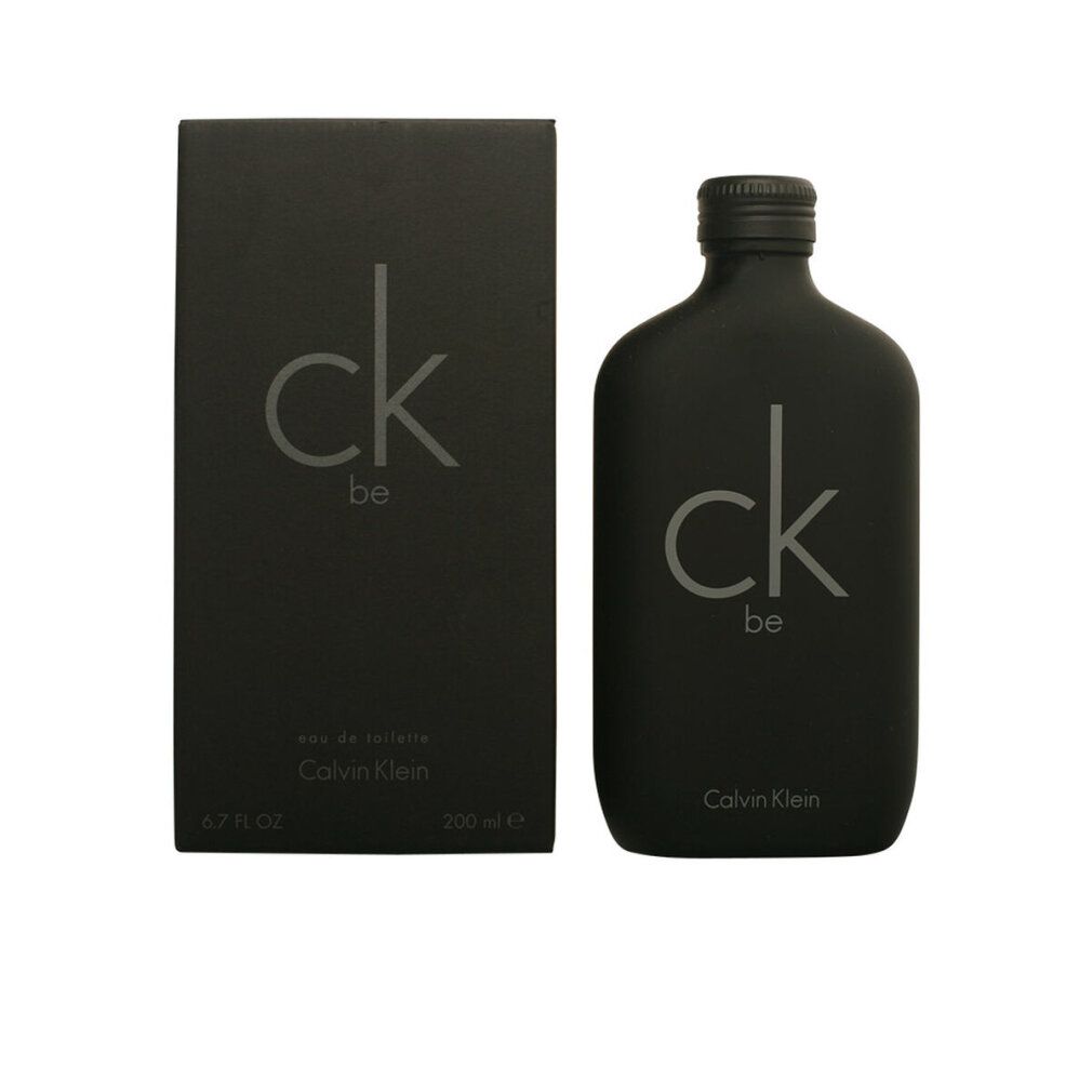 Flacone e confezione neri. Scritta "ck be" e "Calvin Klein".