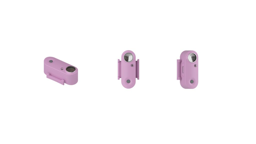 Tre dispositivi Tickless Mini Dog. Rosa, forma allungata con foro e clip. Diverse viste, senza confezione.
