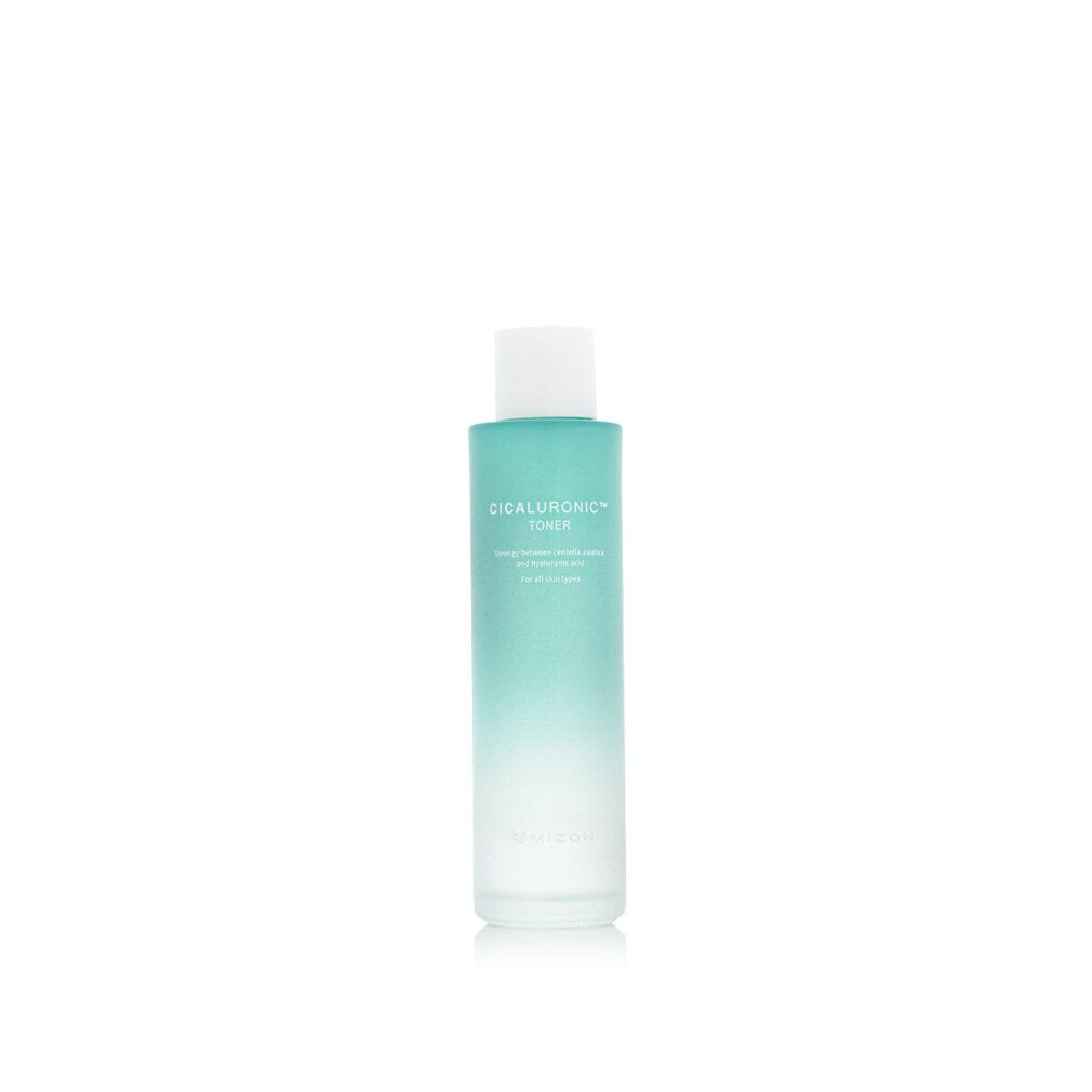 Flacone cilindrico. Scritta: Cicaluronic Toner. Marchio: Mizon.