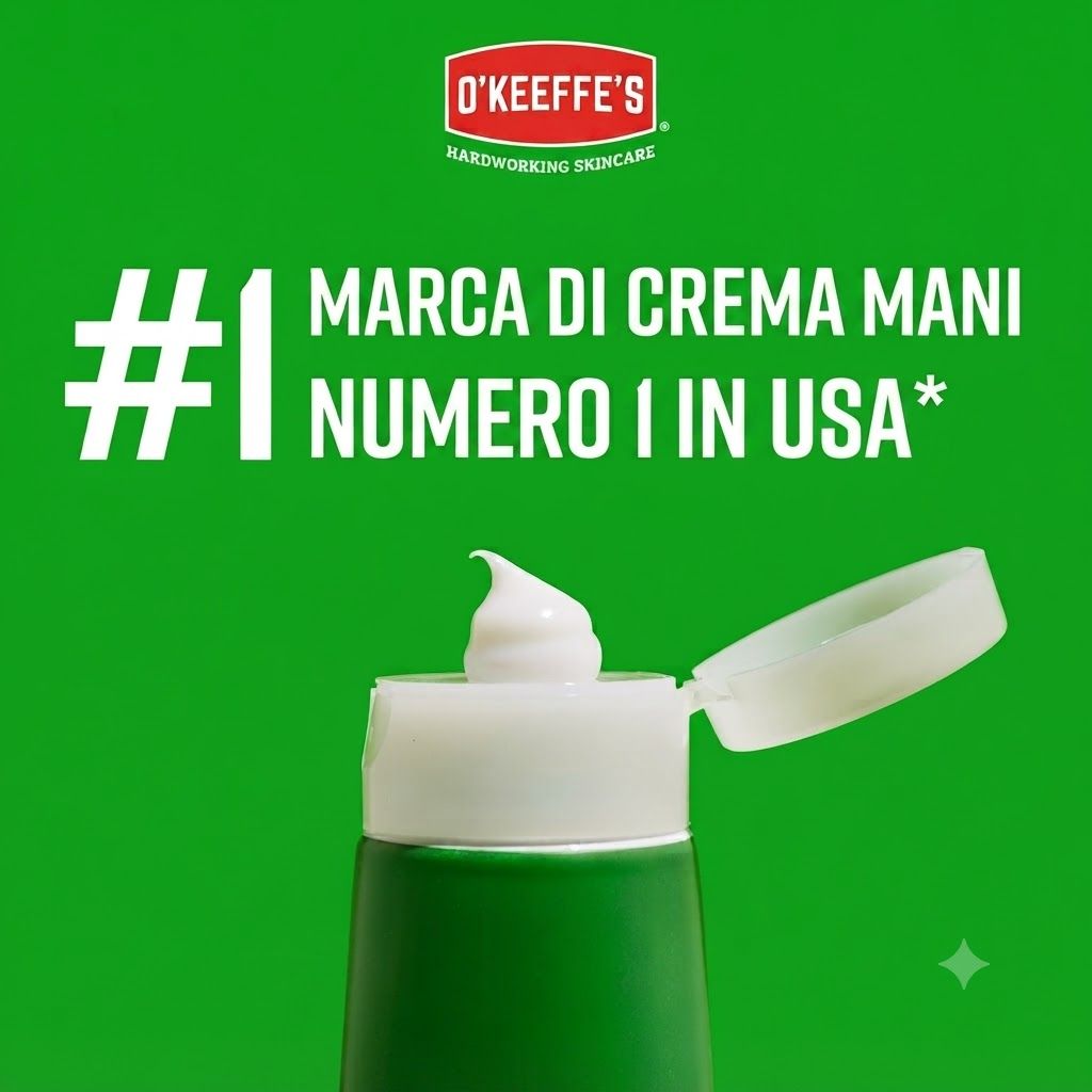 O'Keeffe's Working Hands: N. 1 crema mani negli USA. Primo piano del tubo con tappo aperto.