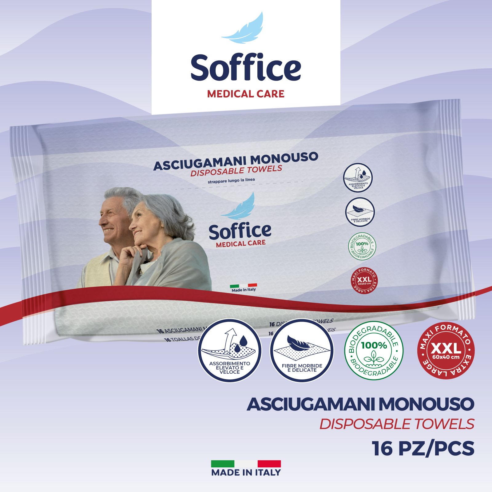 Soffice Asciugamano Monouso Corpo 60x40 cm 12 confezioni da 16