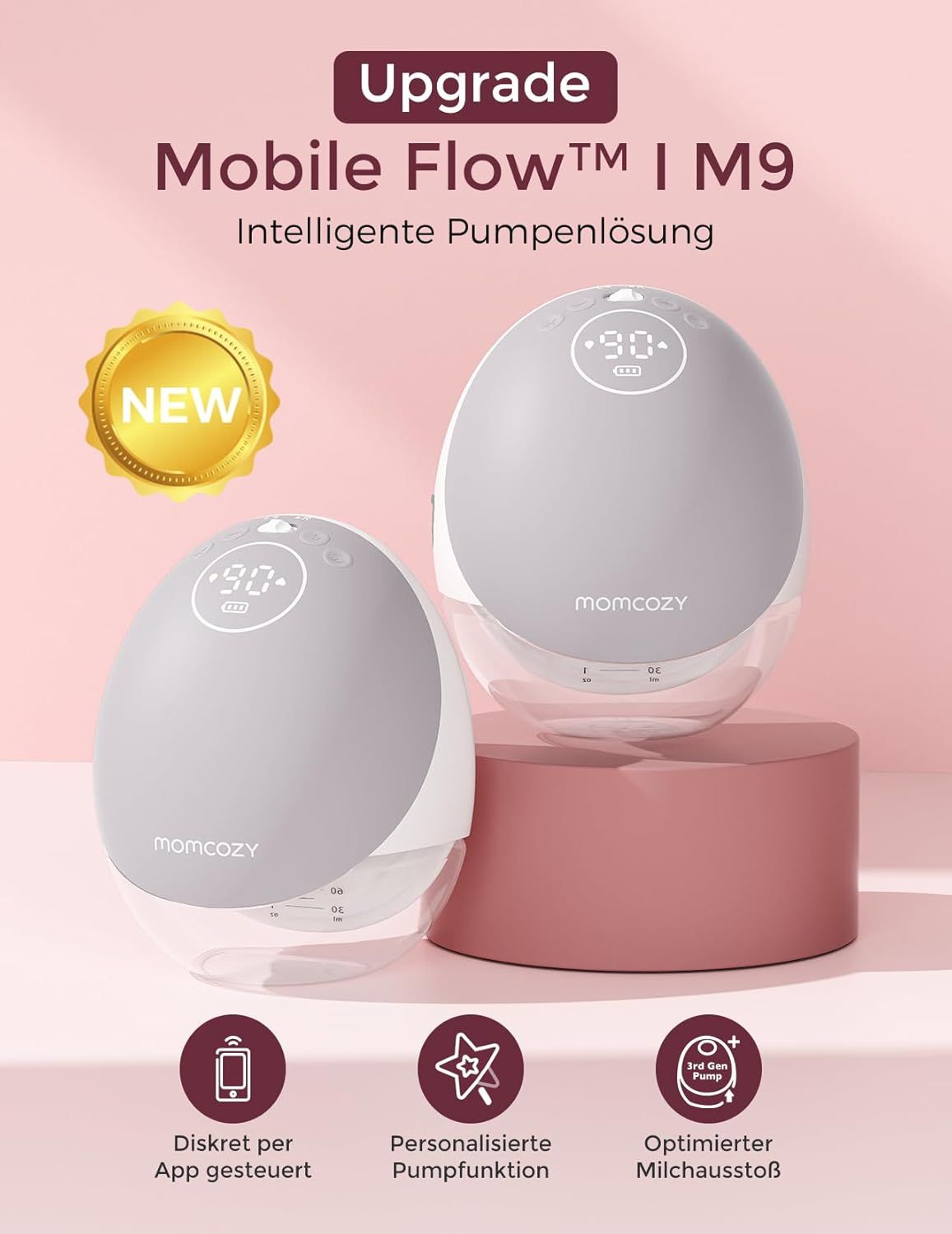 Momcozy Mobile Flow M9: Soluzione di pompaggio intelligente con controllo app.