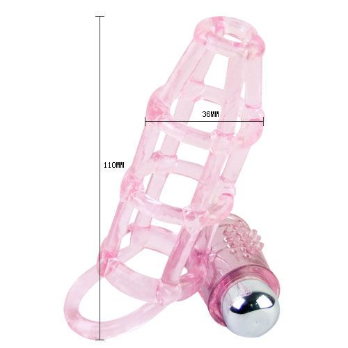 Gabbia per pene rosa con anelli super elastici. A forma di gabbia, con un vibratore sferico. Dimensioni: 110mm x 36mm.