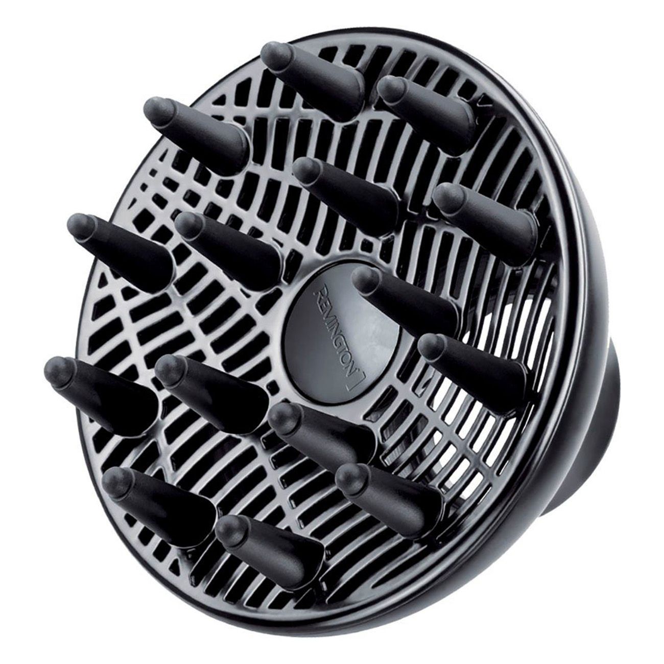Diffusore nero per asciugacapelli. Con punte. Marchio: Remington.