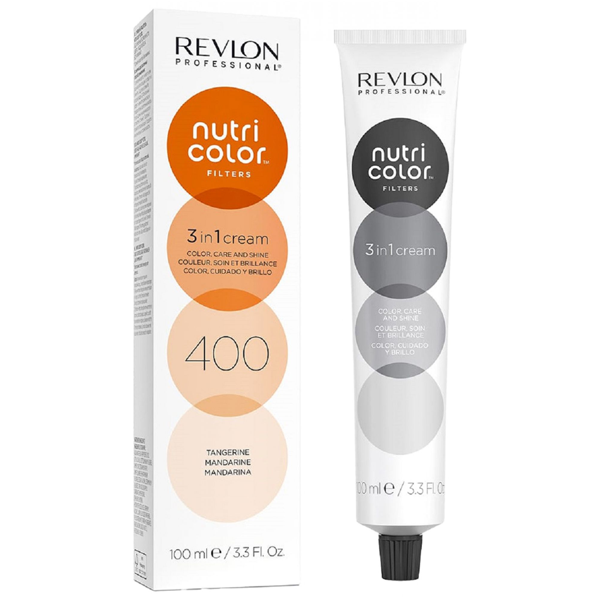 Tubo e scatola Revlon Nutri Color Filters 400 Tangerine, 100ml.