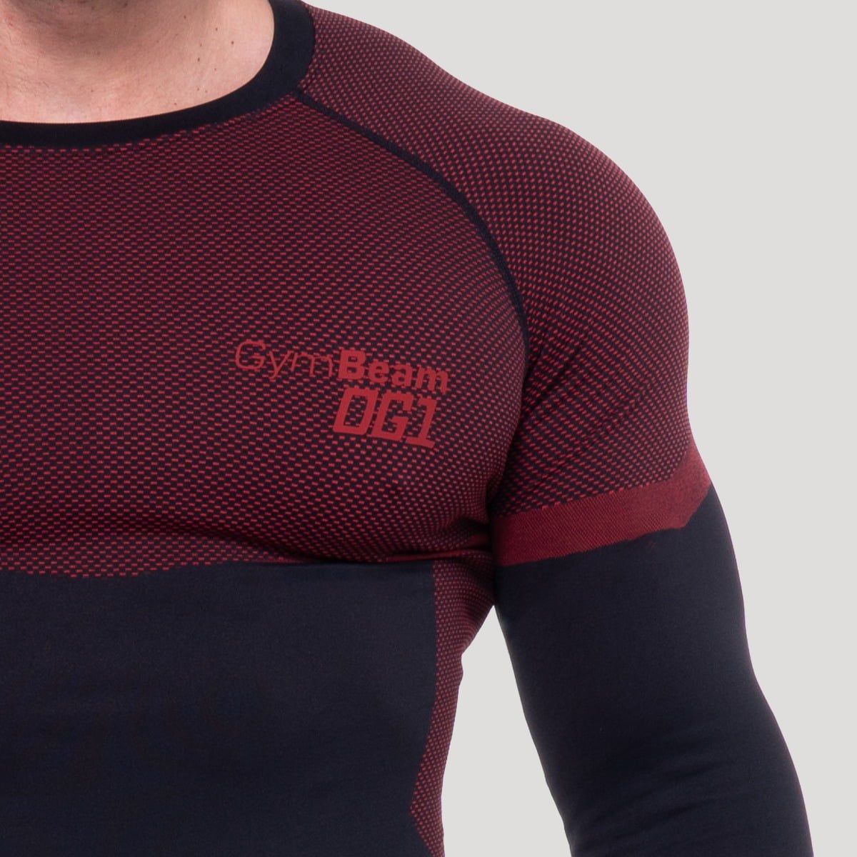 GymBeam Maglia uomo a maniche lunghe senza cuciture nera e rossa