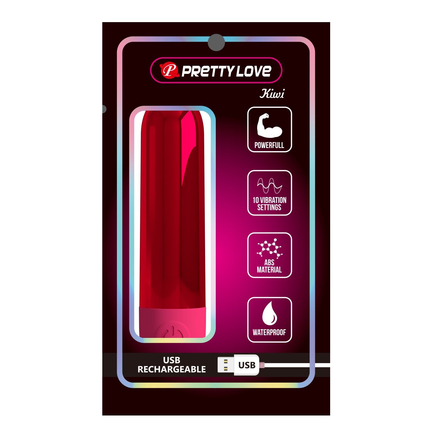 Confezione con prodotto benessere rosso e rosa. Nome prodotto: Kiwi. Con porta USB.