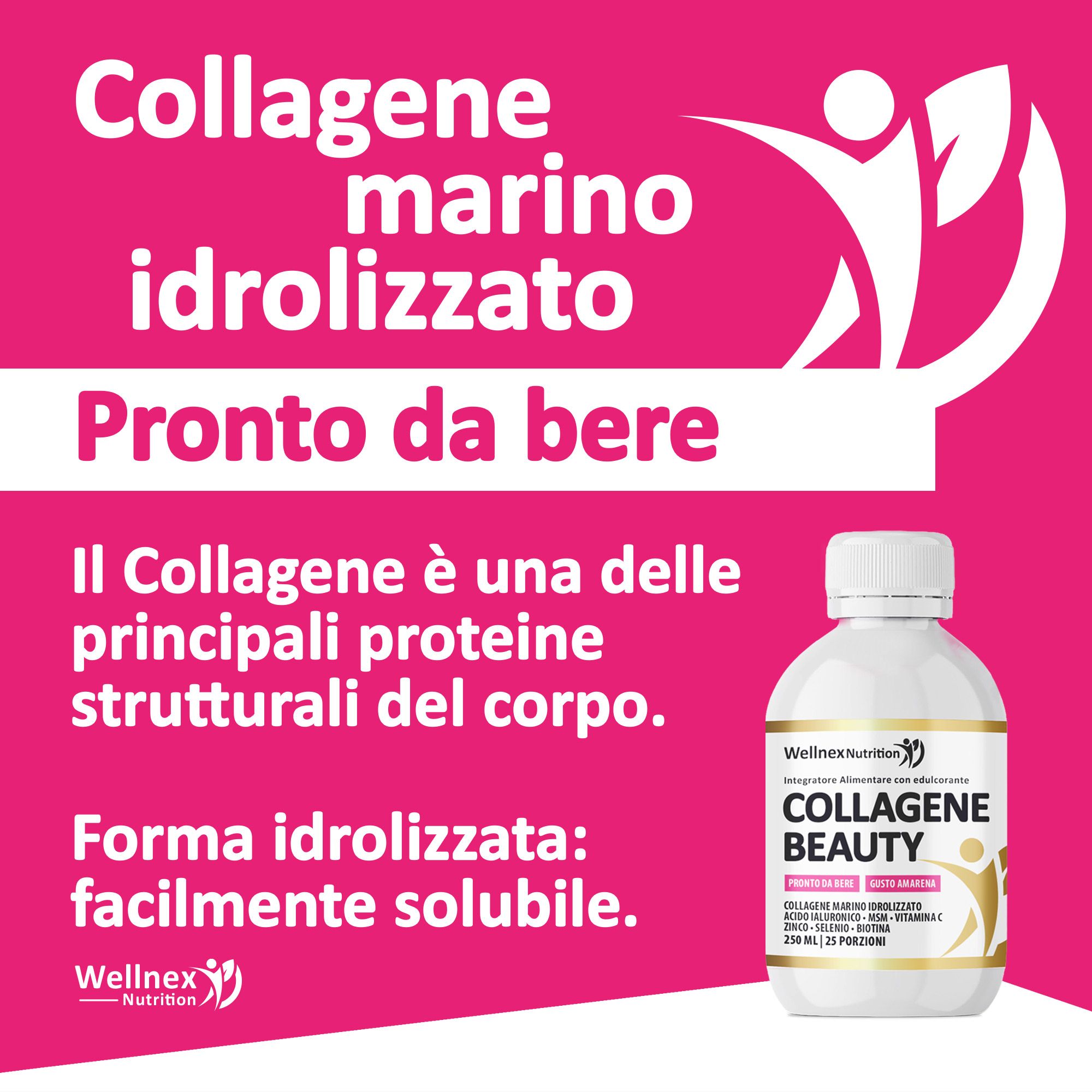Wellnex Collagene da Bere Shot a Base Di Collagene Marino e Acido Ialuronico - Pelle Unghie Capelli