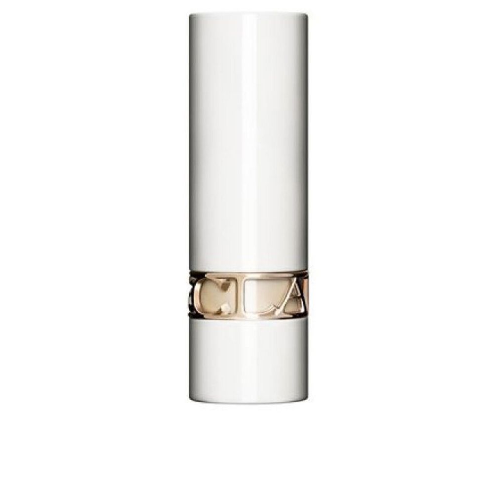 Rossetto bianco con fascia dorata "CLARINS". Forma cilindrica. Tappo chiuso.