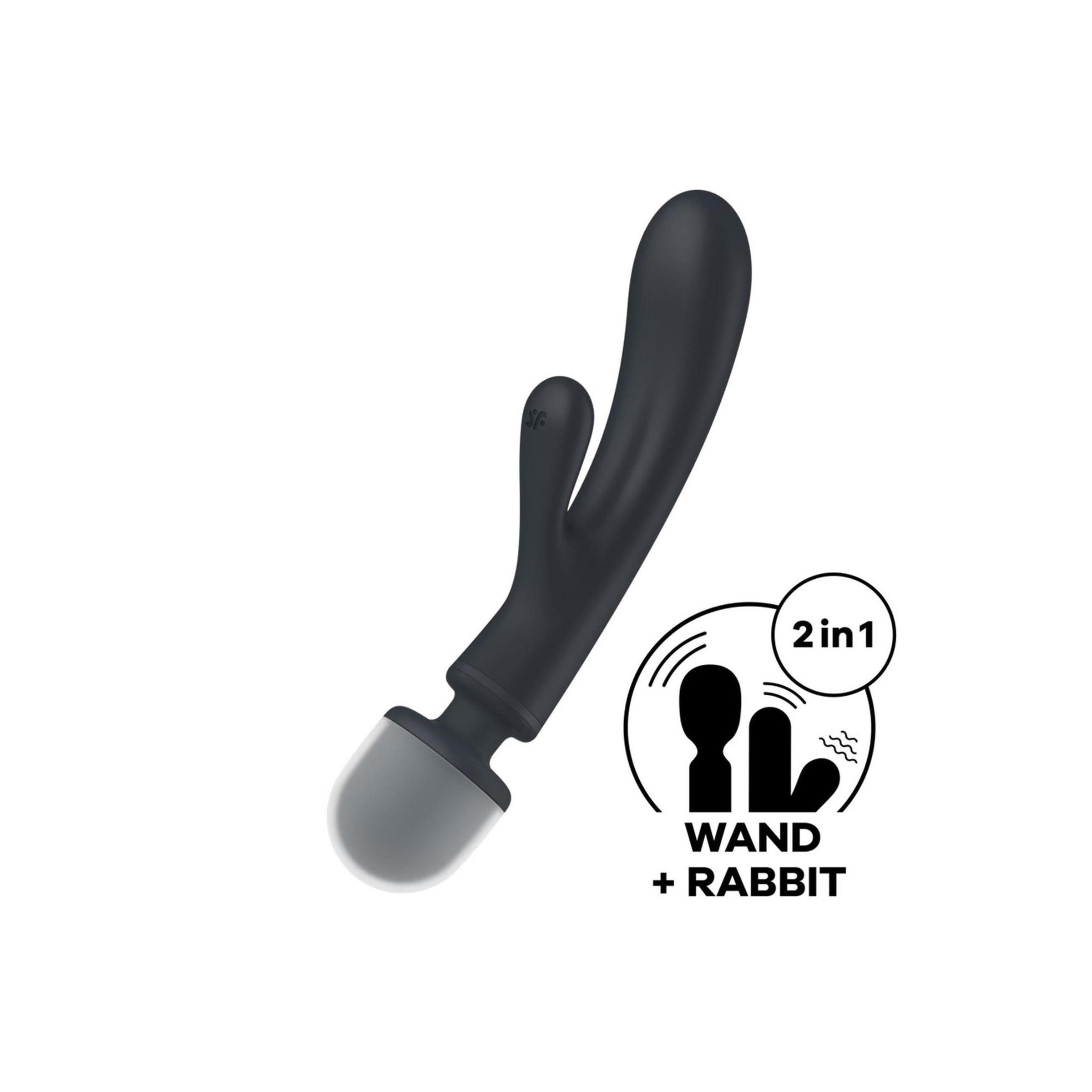 Prodotto benessere nero-grigio. Forma curva con elemento aggiuntivo. Logo 2 in 1.