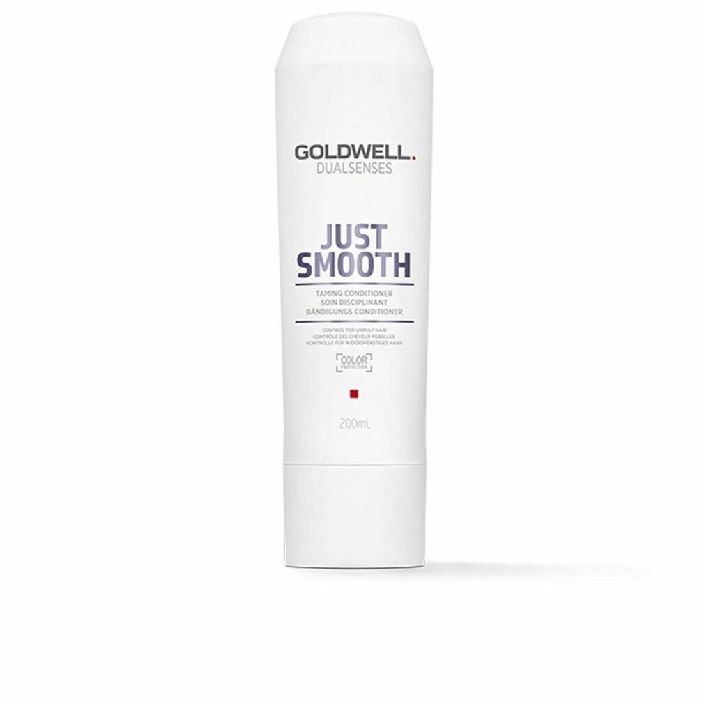 Flacone bianco Goldwell Dualsenses Just Smooth Conditioner. Testo: Taming Conditioner, 200ml. Per capelli colorati.