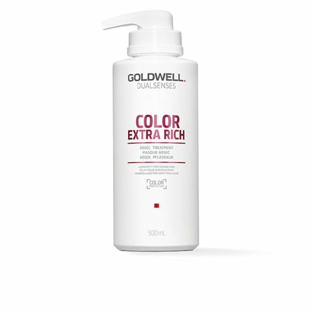 Flacone bianco con pompa. Scritta: Goldwell Dualsenses Color Extra Rich. 60sec Treatment. 500ml.