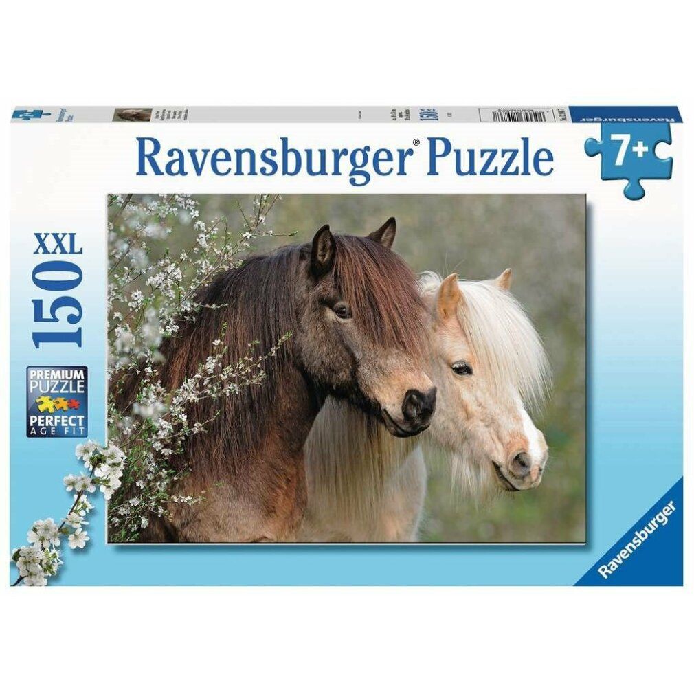 Puzzle di cavalli, 150 pezzi, XXL. Confezione con immagine di due cavalli. Marca Ravensburger Puzzle.