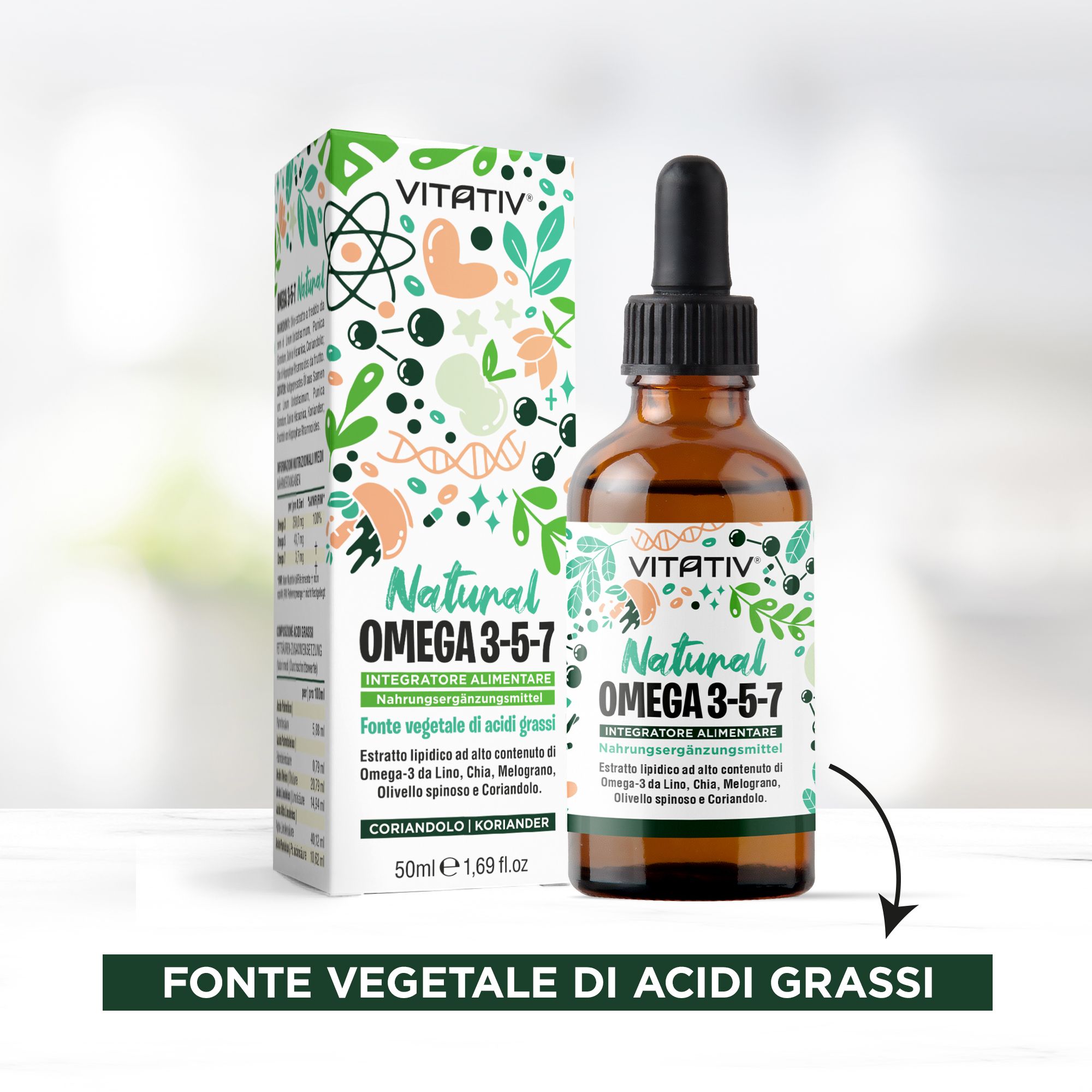 Vitativ® Omega 3-5-7 | Fonte Vegetale Acidi Grassi Omega con Acido Oleico, Linoleico, Alfa Linoleico