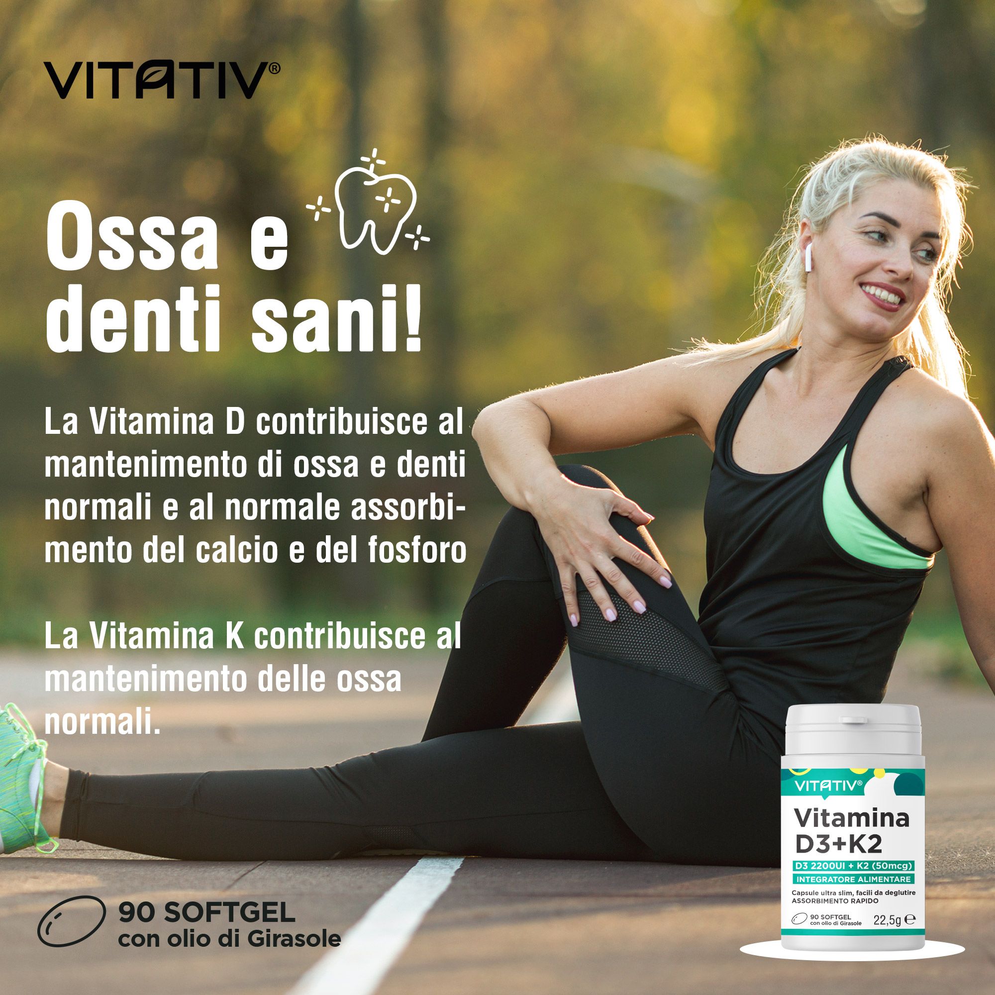 VITATIV® Vitamina D3 + K2 | 90 Mini Softgel | Supporto per Ossa e Denti normali