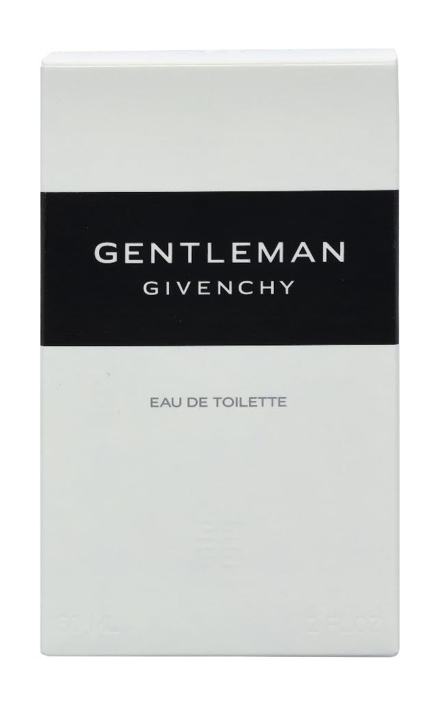 Confezione Givenchy Gentleman Eau de Toilette. Scatola bianca con fascia nera e scritta. Eau de Toilette.