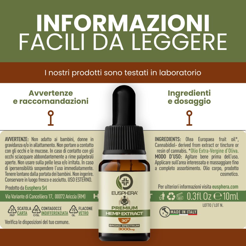 Olio CBD 30% Broad Spectrum - Rilassamento e Sonno - Eusphera HEMP EXTRACT