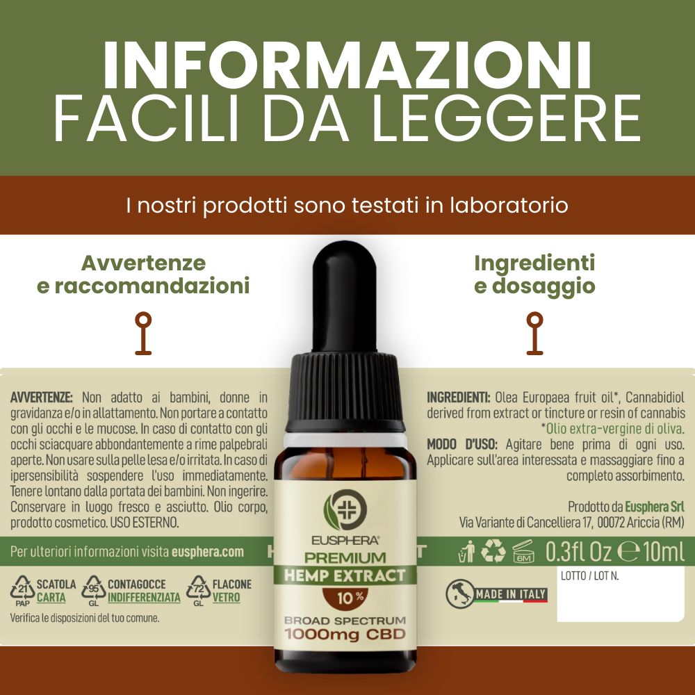 Olio CBD 10% Broad Spectrum - Rilassamento e Sonno - Eusphera HEMP EXTRACT