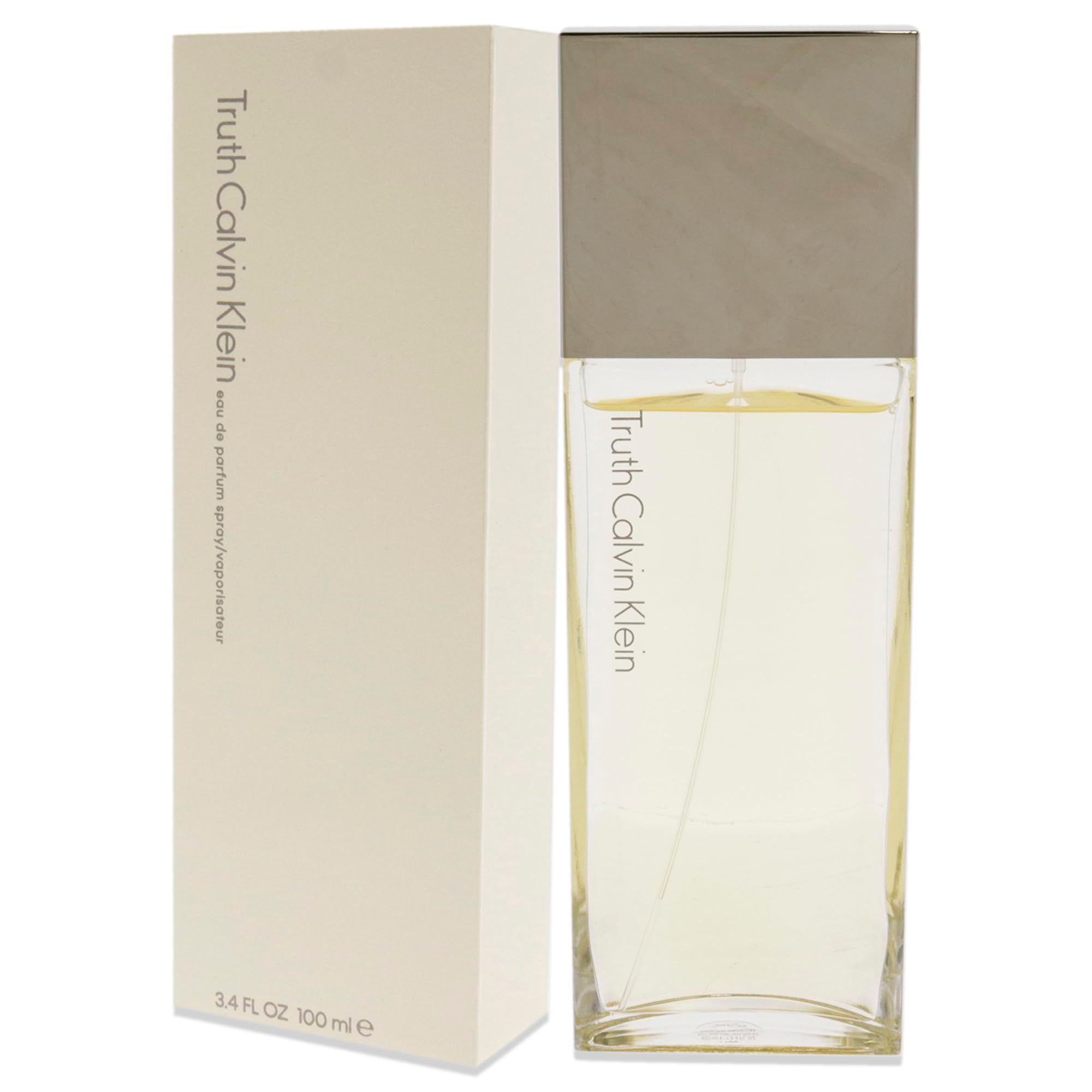 Flacone di profumo e confezione. Flacone rettangolare, trasparente con tappo argentato. Confezione beige.