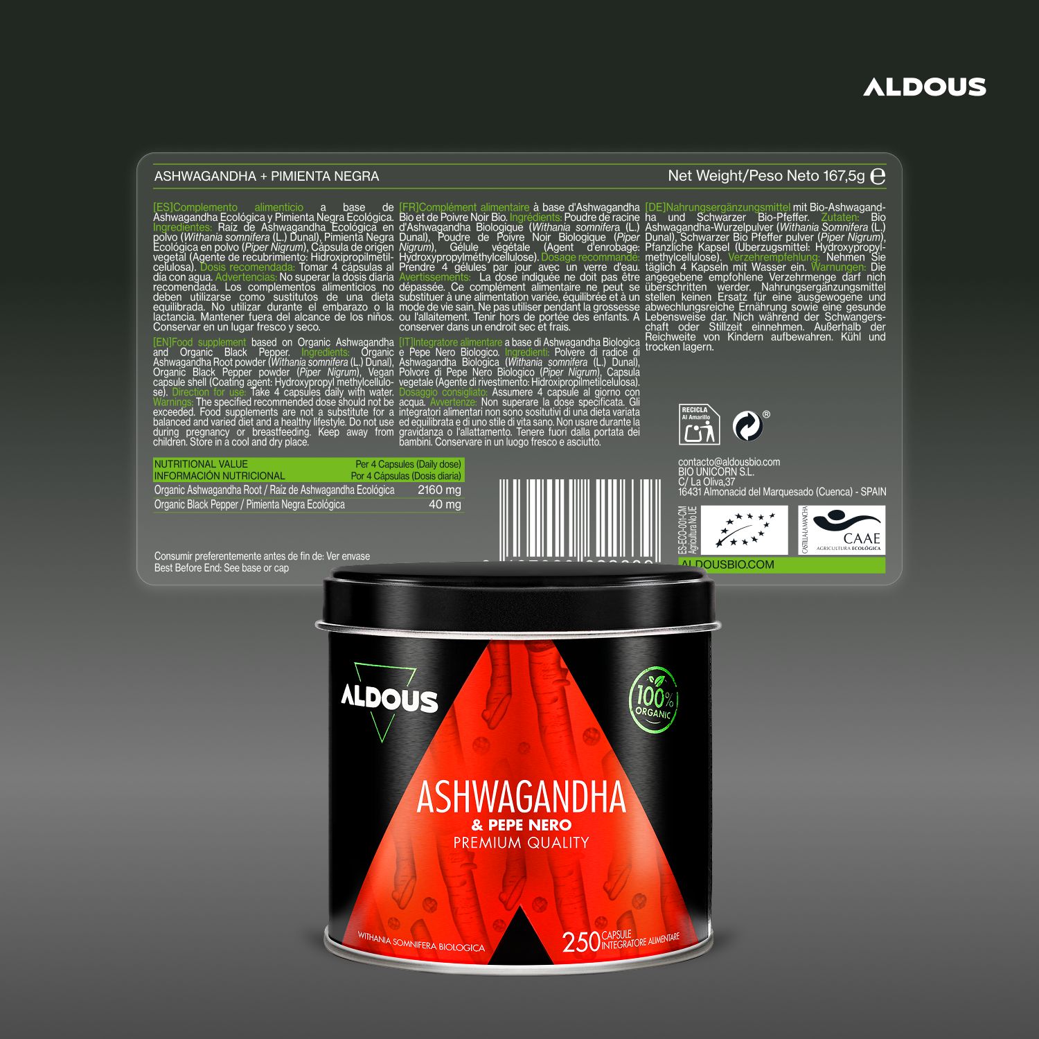 Aldous - Ashwagandha con Pepe Nero - Ansia, Stress