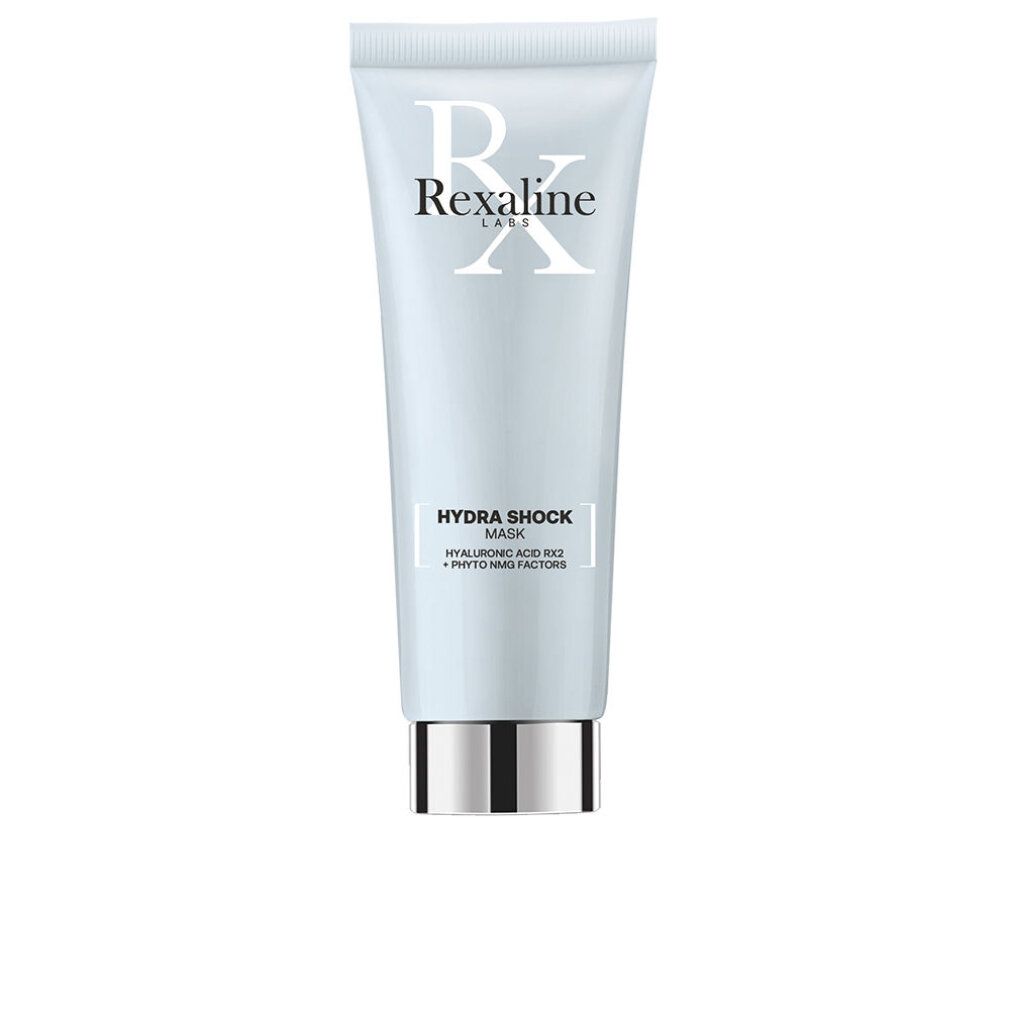 Tubo blu chiaro Rexaline Hydra Shock Mask. Scritta bianca. Tappo argentato.