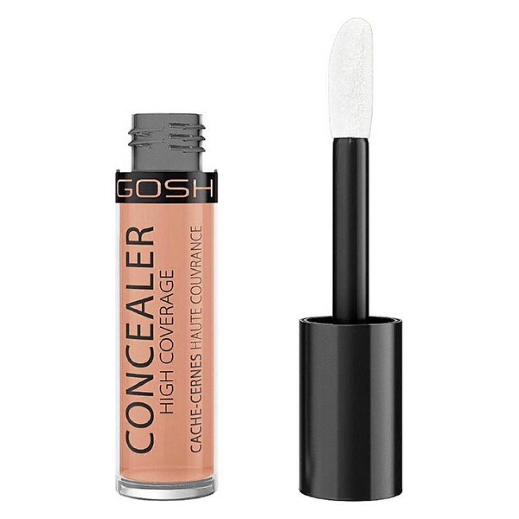 Correttore Gosh High Coverage 002 Ivory. Flacone e applicatore. Scritta: CONCEALER HIGH COVERAGE. Tonalità: Ivory.