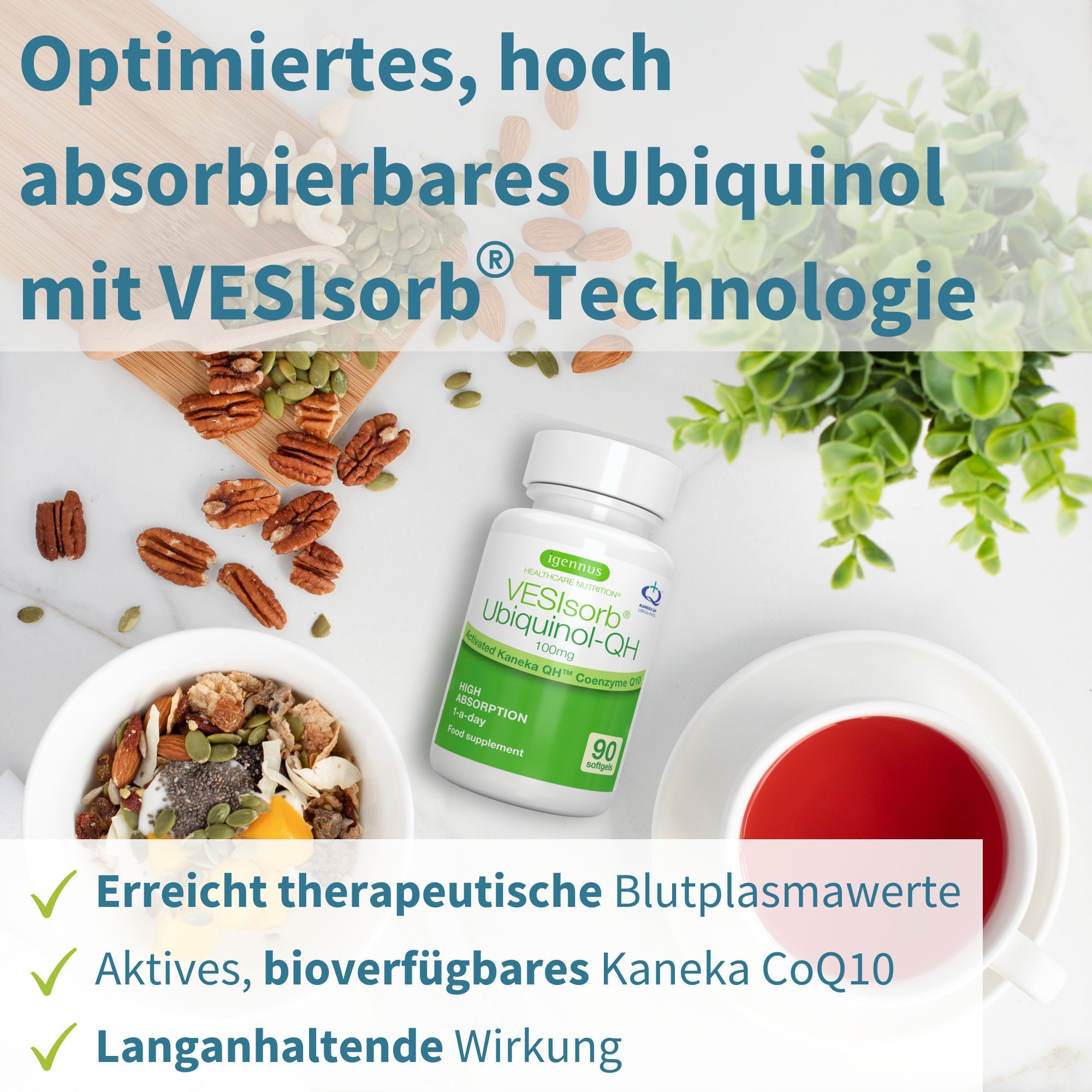 Igennus VESIsorb Ubiquinolo 100mg Kaneka, Ubichinolo Integratore Coenzima Q10