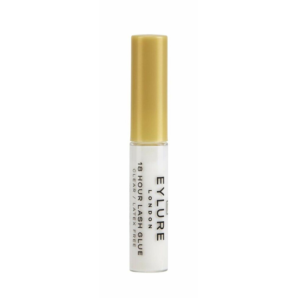 Colla per ciglia Eylure 18 Hour Clear Finish. Flacone con tappo dorato. Informazioni sull'etichetta. Senza lattice e cruelty-free.