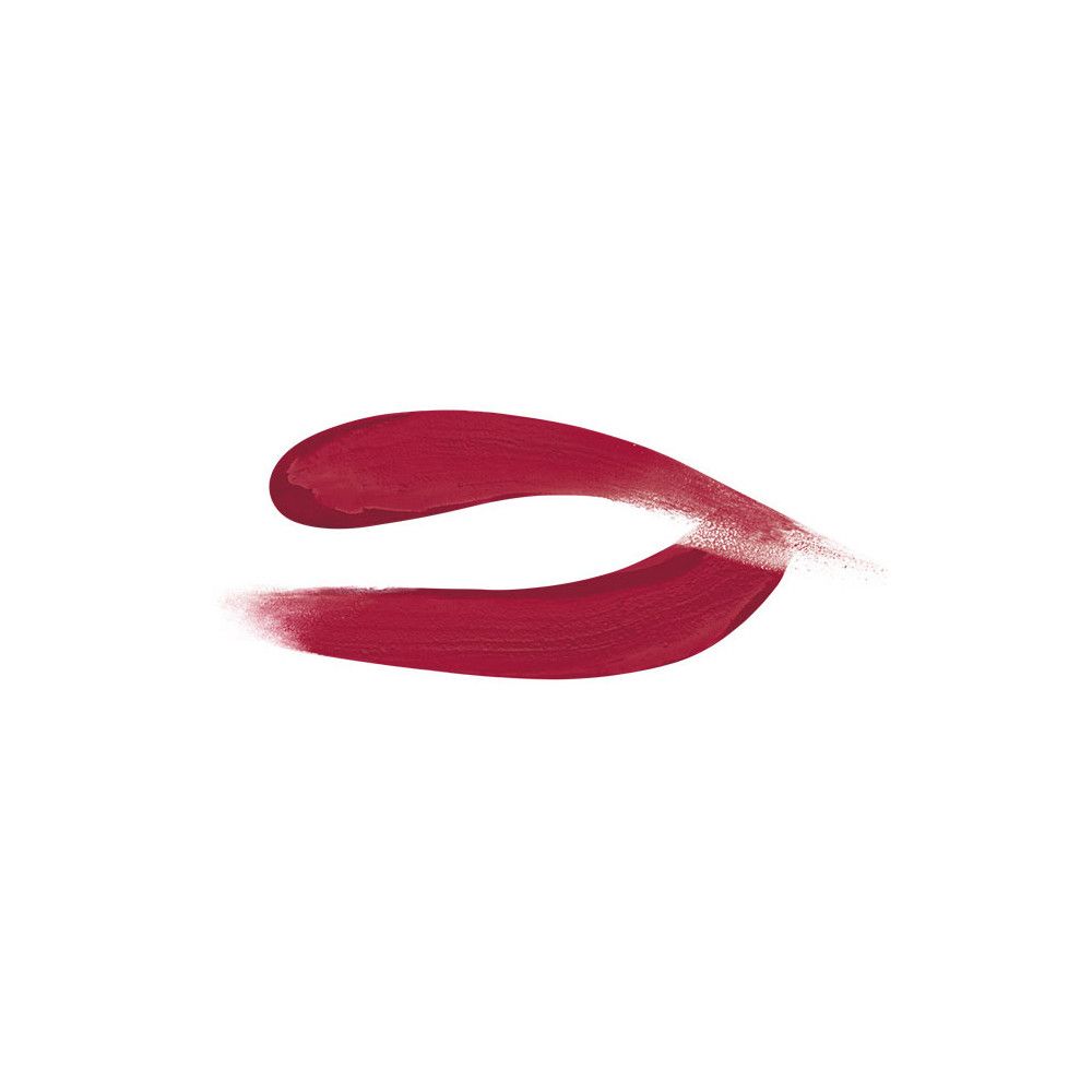Due tratti di rossetto rosso su sfondo bianco. Tratti curvi e sovrapposti.