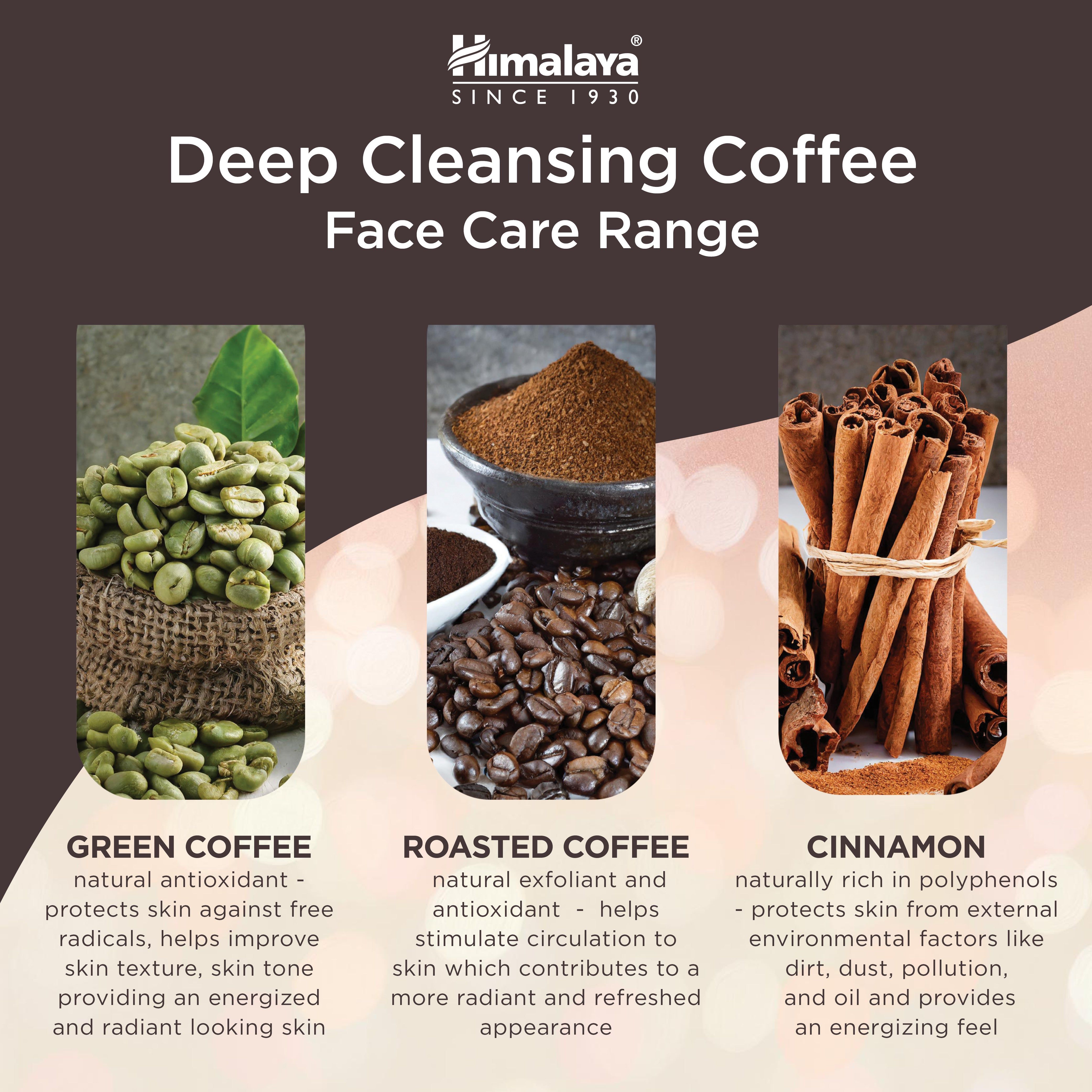 Ingredienti della maschera viso Himalaya: caffè verde, caffè tostato, cannella.