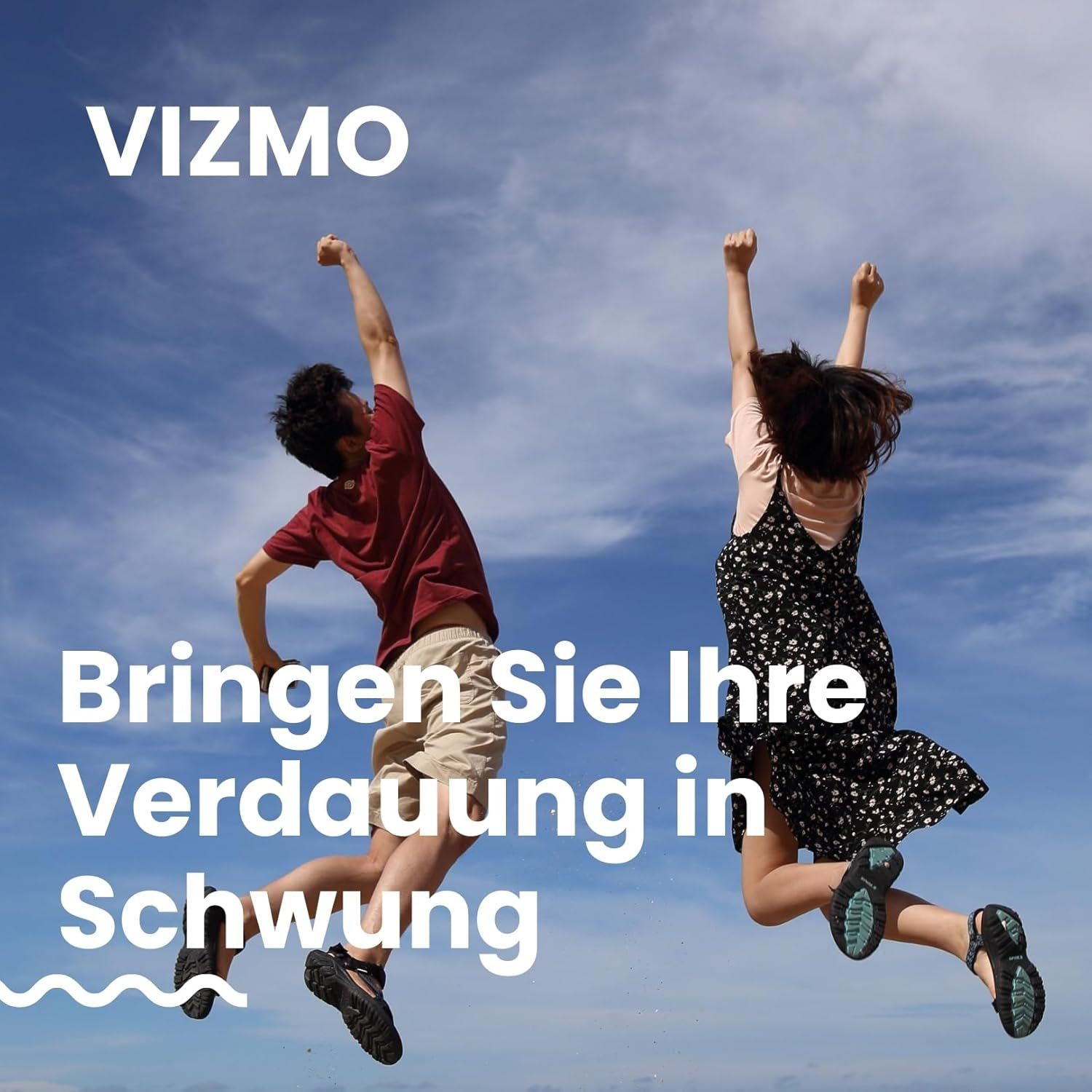 Due persone saltano in aria. Testo: Metti in moto la tua digestione.