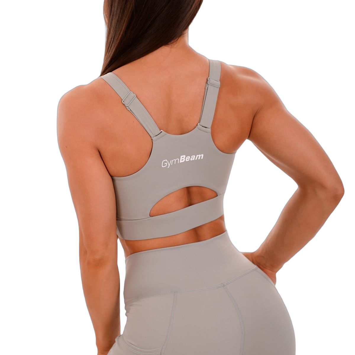 GymBeam Reggiseno sportivo da donna Cut-Out grigio con spalline regolabili