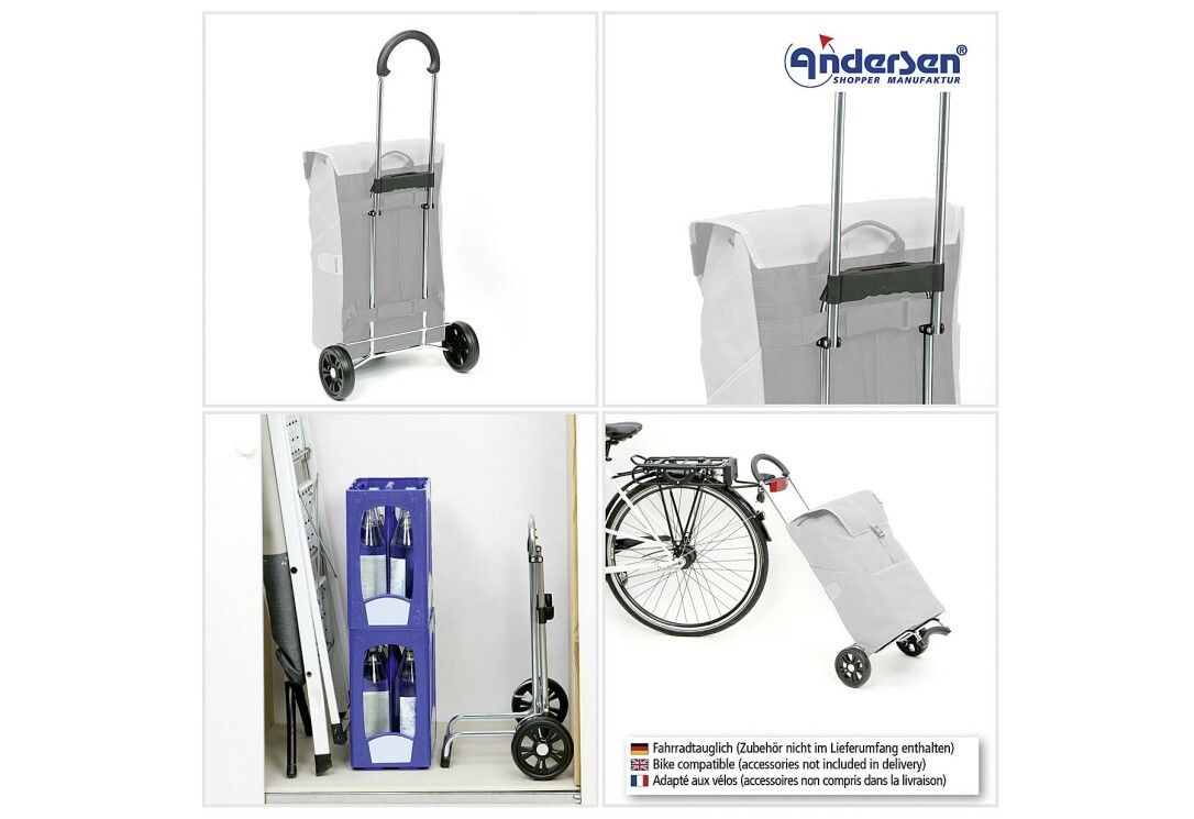 Andersen Scala Shopper Walker. Borsa grigia, telaio argento. Ruote. Compatibile bici. Accessori non inclusi.