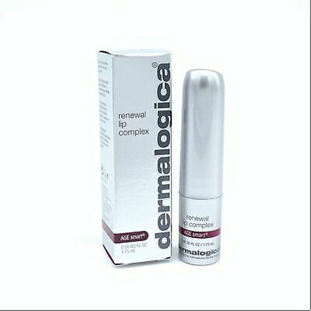 Balsamo labbra e confezione. Confezione: bianca, scritta Dermalogica, renewal lip complex, AGE smart.
