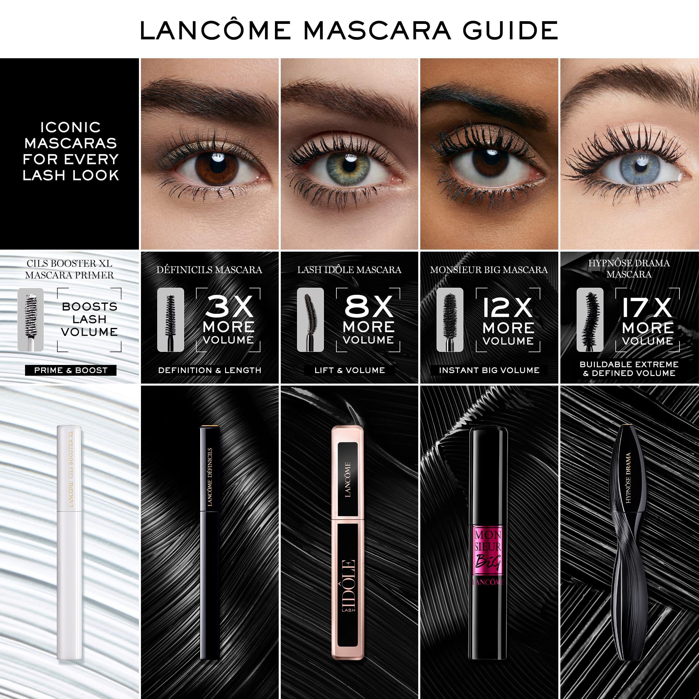 Panoramica dei diversi mascara Lancôme. Include: Cils Booster XL, Définicils, L'Idôle, Monsieur Big, Hypnôse Drama.