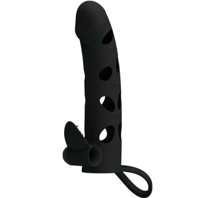 Anello per pene in silicone nero con ritagli anulari e un anello.