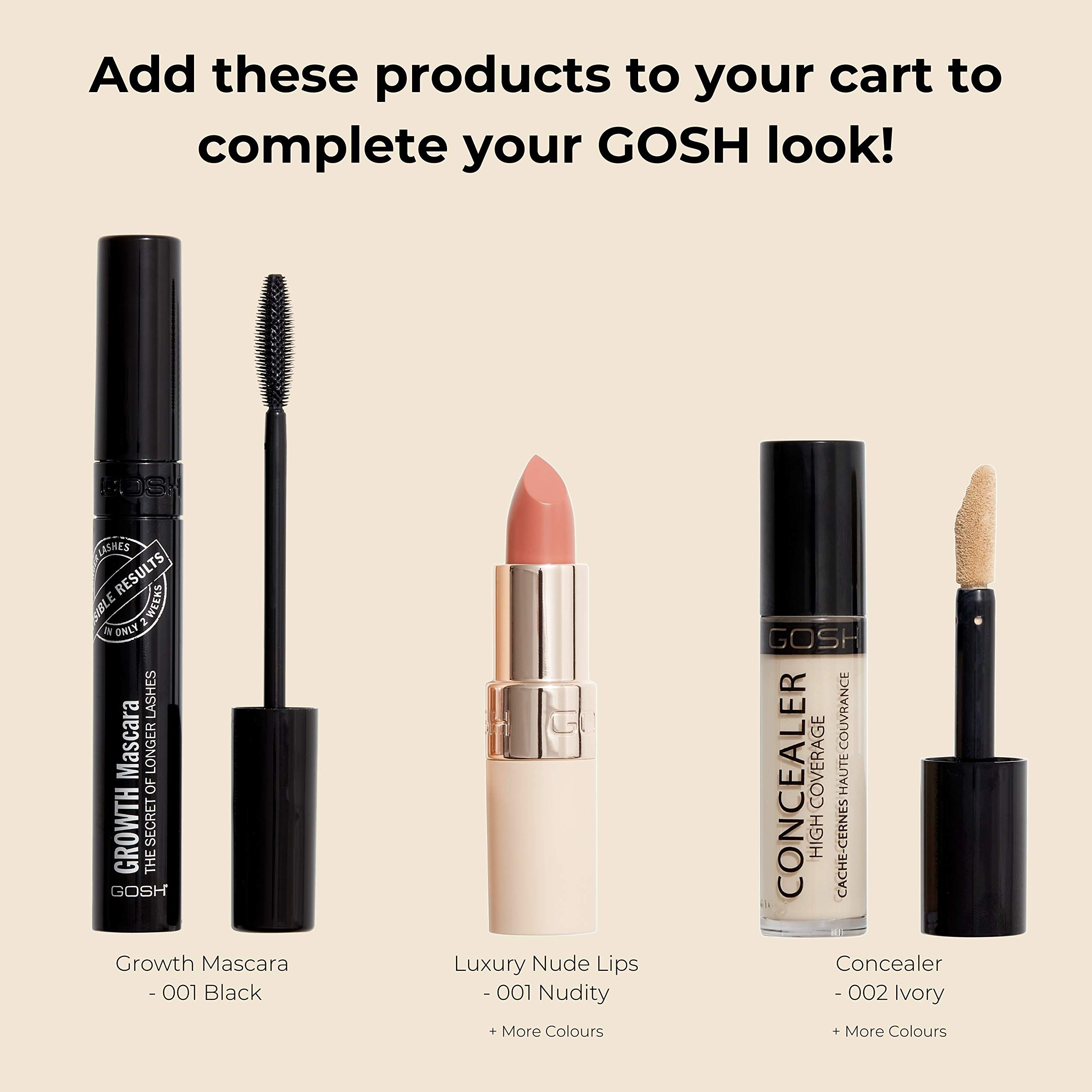 GOSH Growth Mascara, contenitore nero con scovolino.