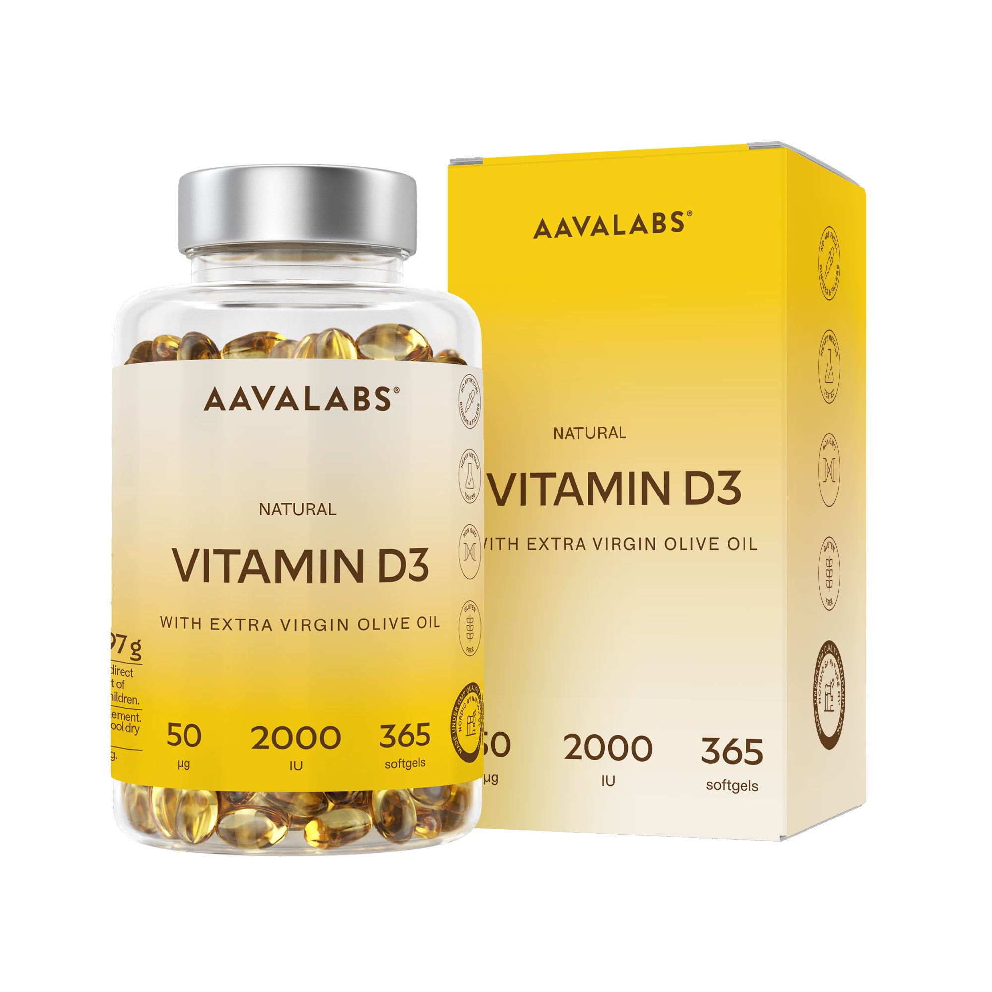Aavalabs Vitamina D3 2000 UI | Alto dosaggio | Scorta 1 anno