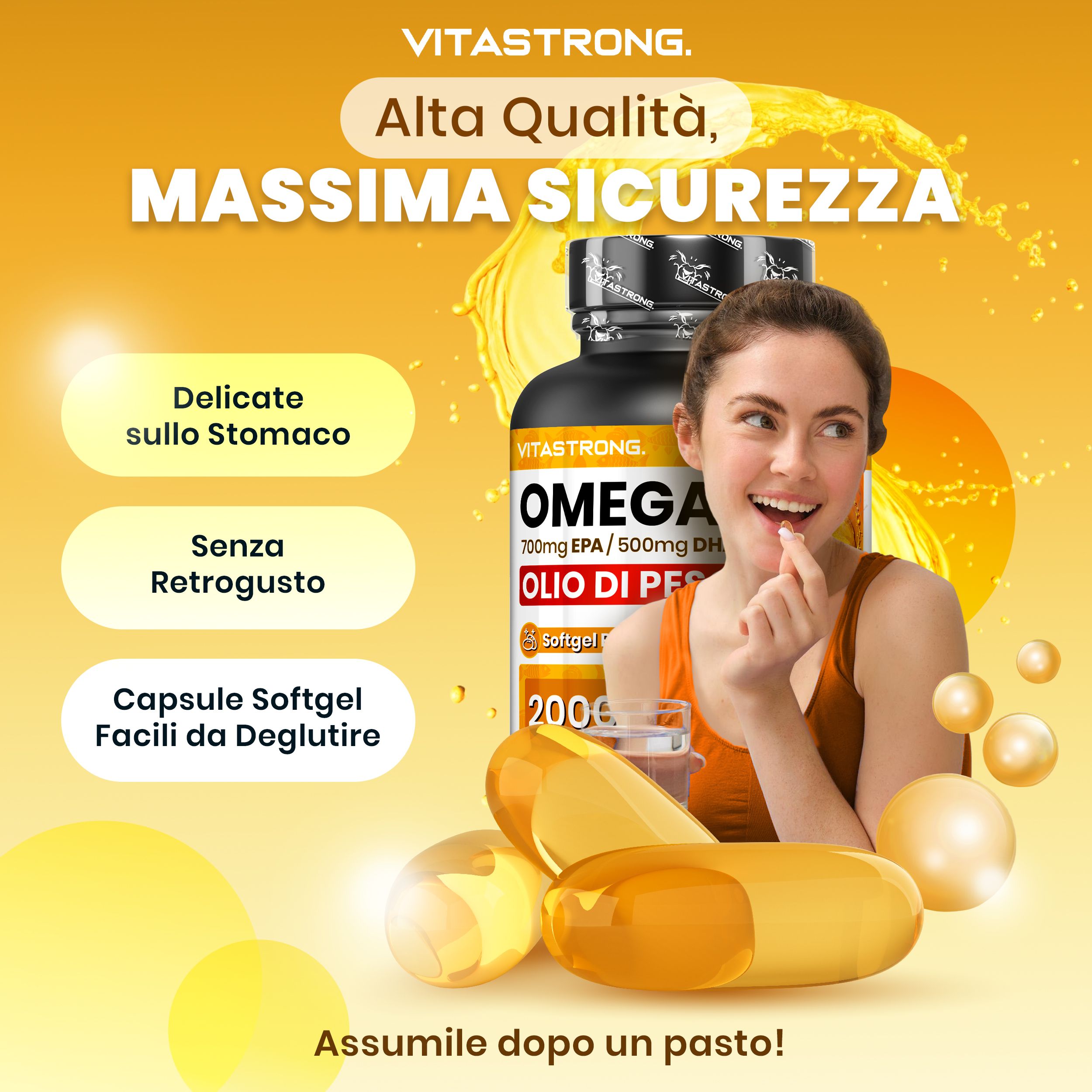 Vitastrong Omega-3 ad Alto Dosaggio – EPA + DHA puri