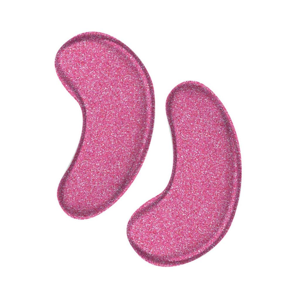 Due patch occhi rosa glitterati a forma di mezzaluna.