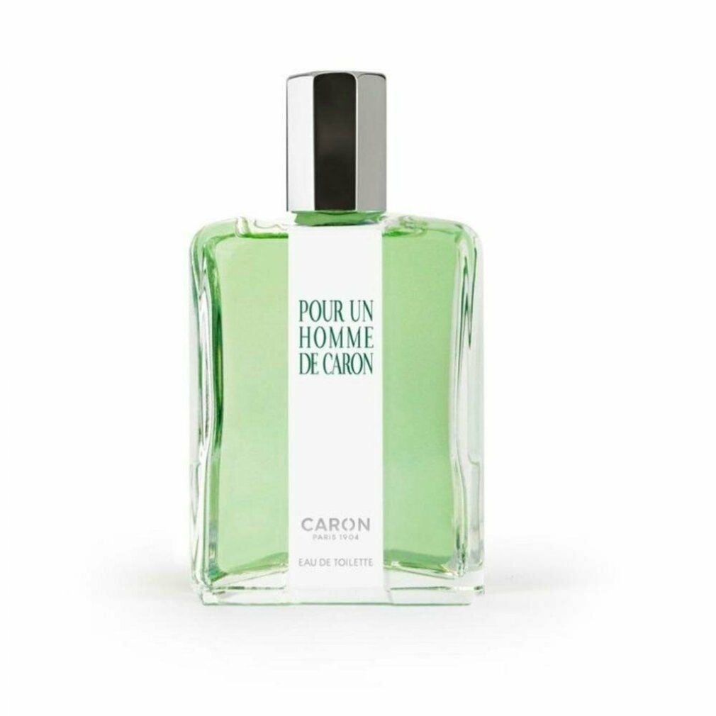 Flacone di eau de toilette verde con tappo argentato e testo bianco. Forma quadrata.