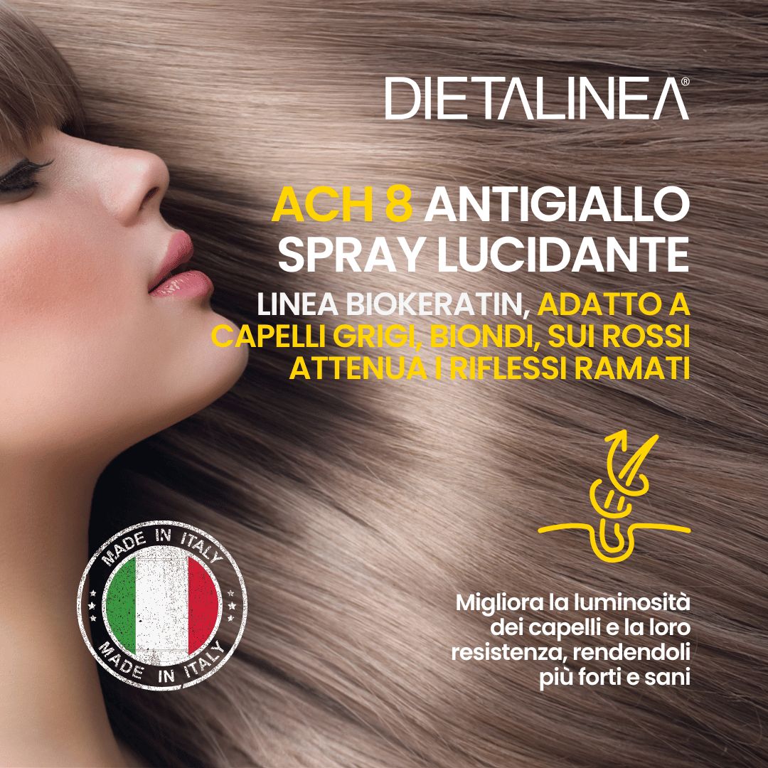 Donna con capelli lunghi e luminosi, sigillo "Made in Italy".
