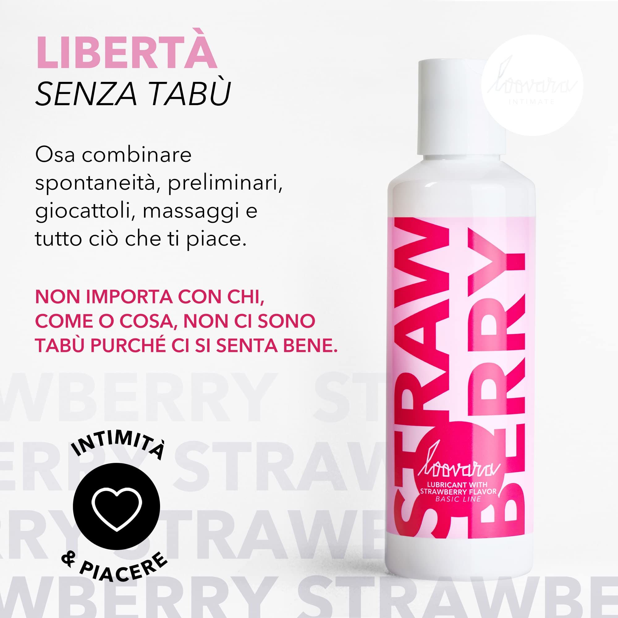 Flacone Loovara Gel Lubrificante Fragola accanto a testo su libertà e intimità.