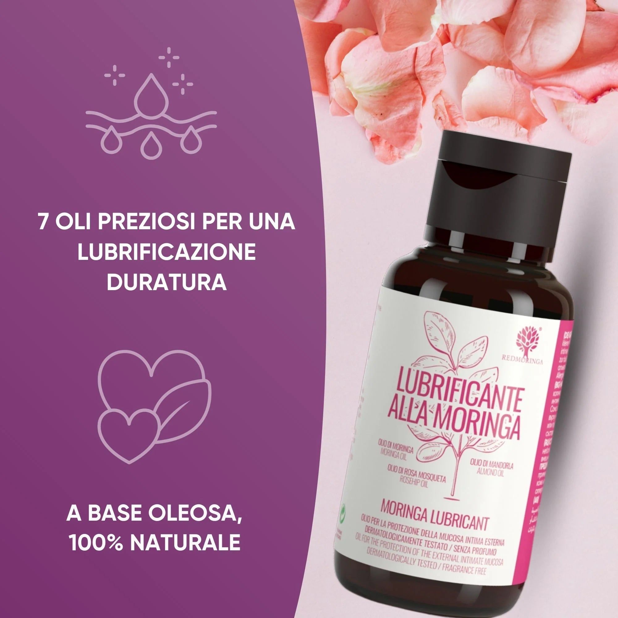 RedMoringa Lubrificante Intimo alla Moringa 100% Naturale – A Base Olio, Senza Profumo