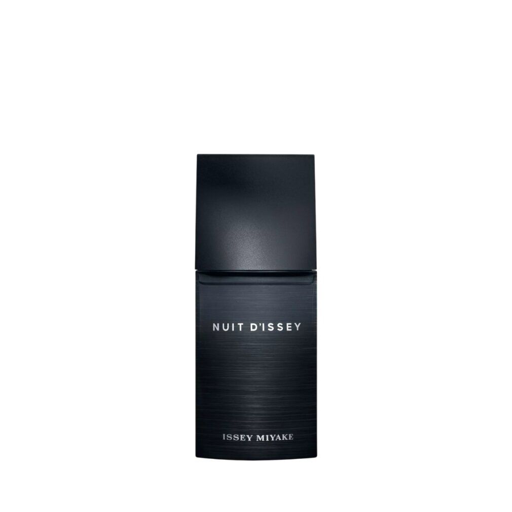 Flacone nero. Scritta: Nuit d'Issey, Issey Miyake.