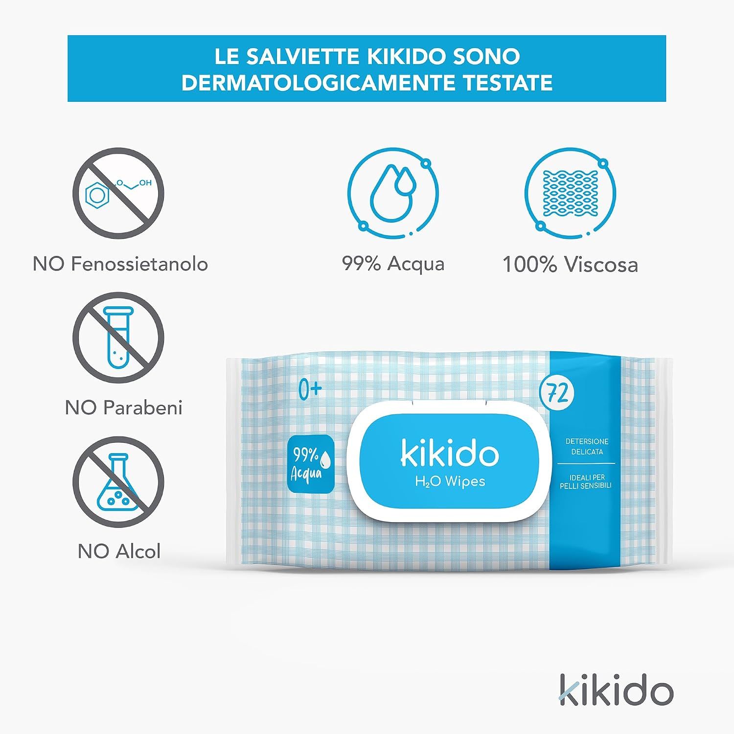 Kikido Salviette Neonato Acqua Senza Profumo