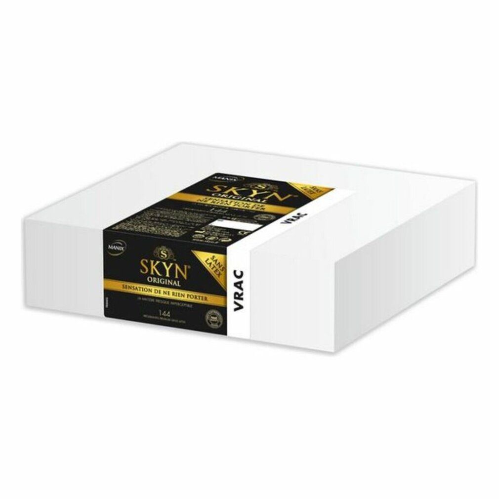 Confezione SKYN Original. Scatola bianca con confezione nera e oro. Visibili "Original", "144" e "VRAC".