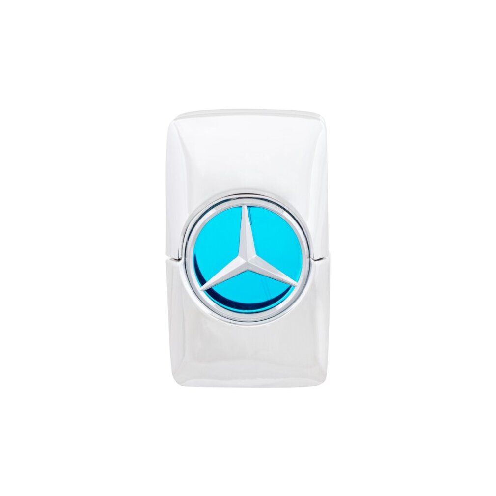 Flacone rettangolare, cerchio blu, stella argentata. Corpo cromato. Logo Mercedes-Benz.