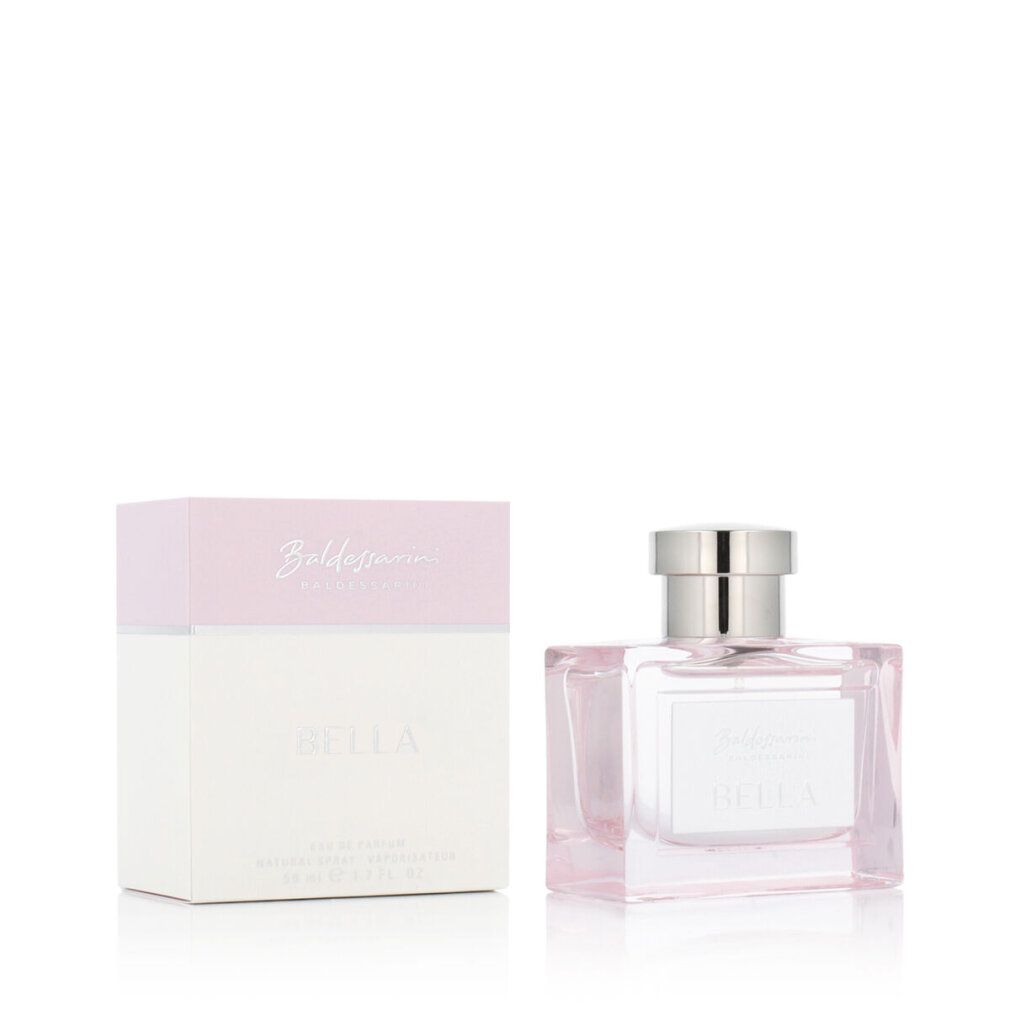 Flacone e confezione. Scritta: "Baldessarini BELLA". Sulla confezione: "50 ml".