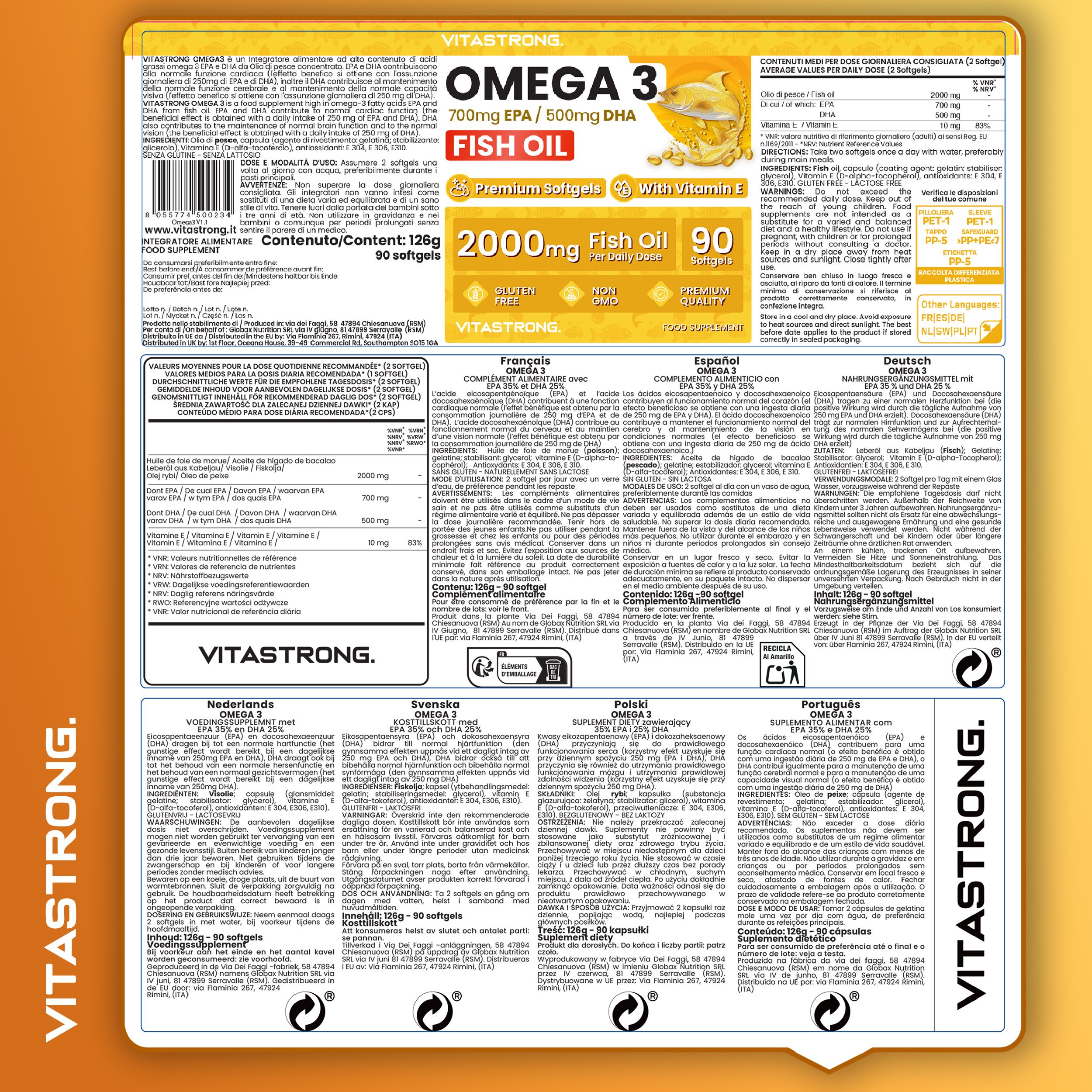 Vitastrong Omega-3 & Multivitaminico – Energia, sistema immunitario ed EPA + DHA